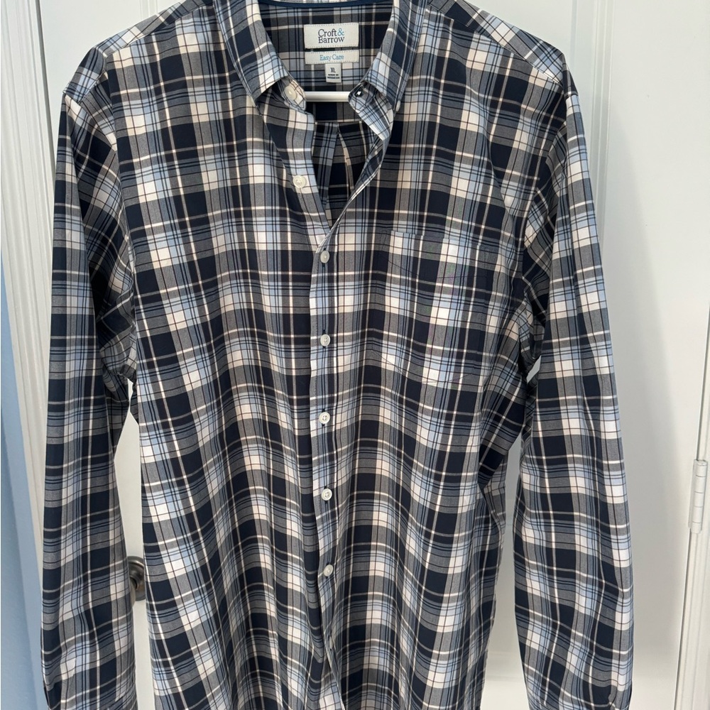 Croft & Barrow Easy Care XL Men’s Navy Plaid, button down Shirt